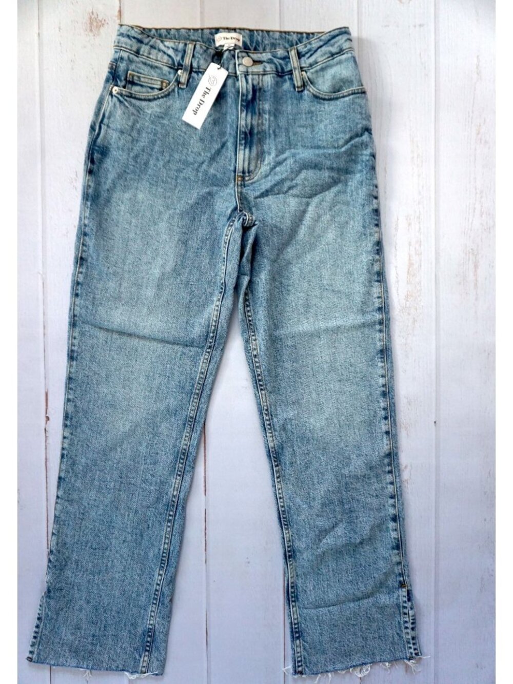 The Drop Women's Ian Mid Rise Relaxed Straight Side Slit Jeans - Size 27, NWT - Picture 3 of 11